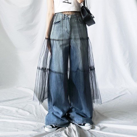 チュールスカート　レイヤード　レディース　INS　韓国ファッション　デザイン　春夏 L ブルー