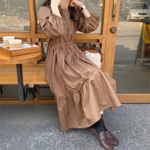 ファッション 気質 おしゃれ ロングワンピース フリー アプリコットホワイト