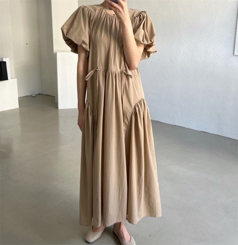 カジュアル シンプル 無地 ロングワンピース フリー ブラック
