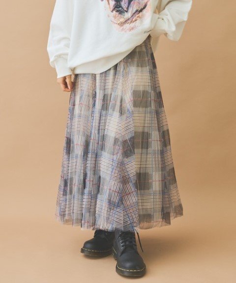 チュールスカート　チェック柄　レディース　INS　韓国ファッション　デザイン　春夏 フリー ホワイト