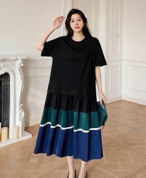 半袖ワンピ ロングワンピ お出かけ ゆったり カジュアル【大きいサイズあり】 2XL ワンカラー