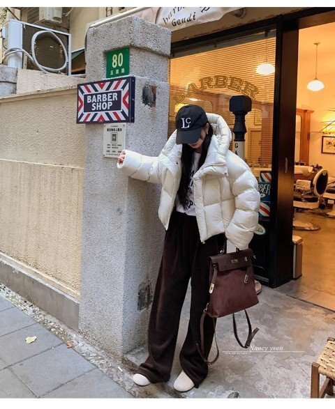 ジャケット コート アウター フェイクダウン 長袖 羽織 フード付き ショート丈アウター XL コーヒー