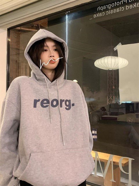 レトロ 長袖 フード付き パーカー フリー ピンク