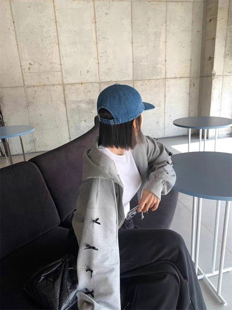 韓国系 カジュアル系 おしゃれ トップス リボン パーカー アウター フリー グレー