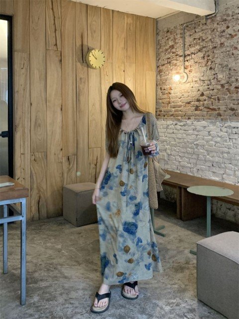 韓国系 カジュアル系 おしゃれ ロング ワンピース Sサイズ ワンカラー