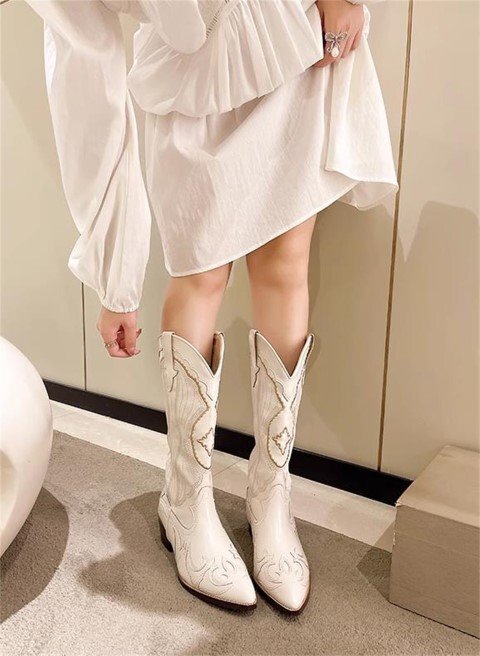 ロングブーツ 乗馬シューズ ポインテッドトゥ 【35】22.5cm べージュ