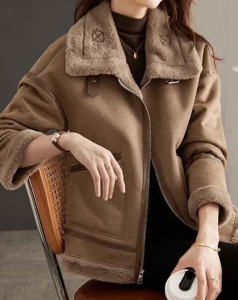 ショート丈コート 長袖アウター ジャケット 羽織 きれいめ もこもこ 秋冬【大きいサイズあり】 XL ブラウン