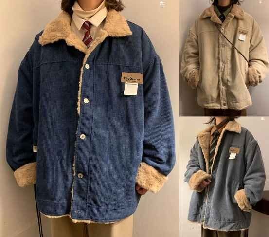 裏ボア付き 厚手 長袖 コート アウター ジャケット もこもこ 秋冬【大きいサイズあり】 L ブルー