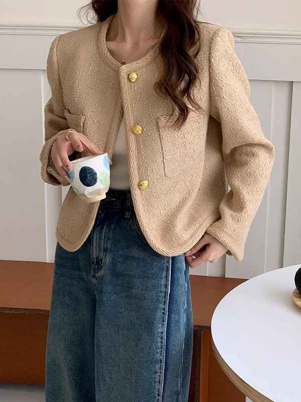 ピーコート ショート丈 長袖ジャケット コート アウター オフィスカジュアル きれいめ シンプル かわいい 秋冬 L ベージュ