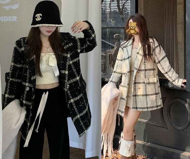 長袖コート 厚手 長袖ジャケット チェック柄 シンプル アウター 秋冬 かわいい L ベージュ