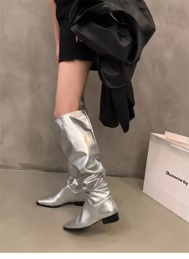 ロングブーツ レディース ニーハイブーツ 女性ブーツ 【38】24cm シルバー