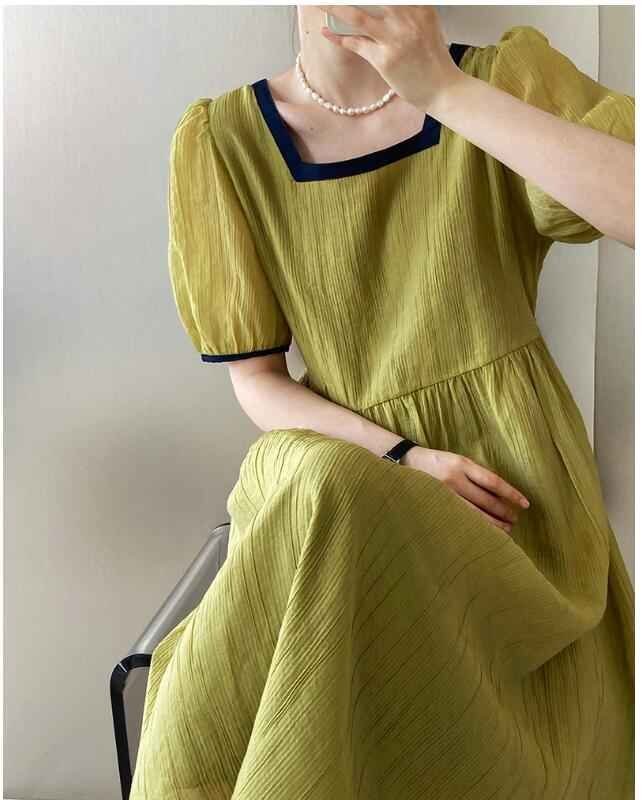 ワンピース ロングワンピース レディース マキシワンピ 半袖 ワンピ M グリーン