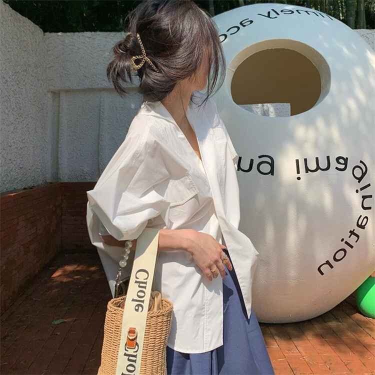 Ｖネック カジュアル シャツ ジェントルスタイル ブラウス S ホワイト