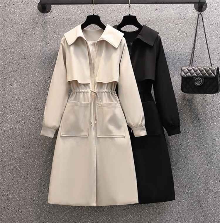 L～4XL 大きいサイズ トレンチコート 中長丈 スリム バンディング XL ブラック