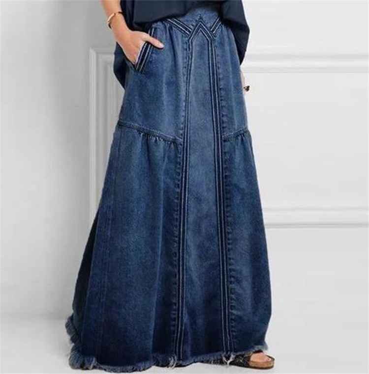 デニムスカート マキシ丈 カジュアル シンプル かわいい 無地 ゆったり ウエスト伸縮あり 大きいサイズあり 4XL ライトブルー