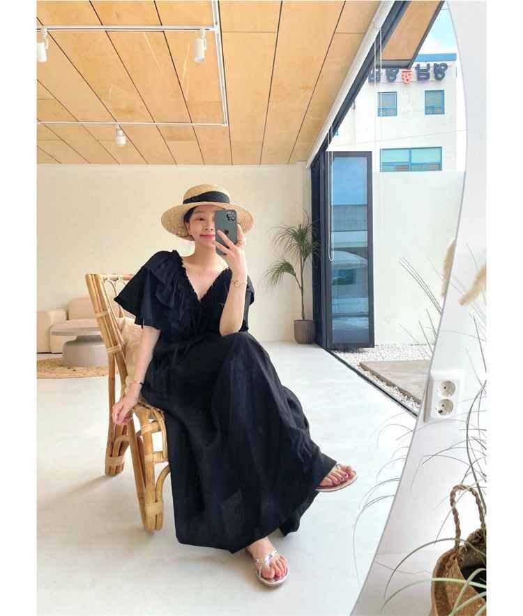 ロングスカート ワンピース 新品 フリル 半袖 スリム フリー グリーン
