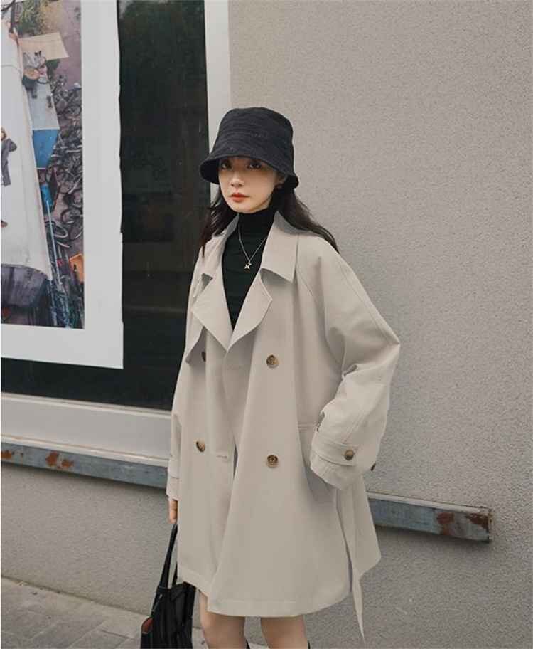 韓国ファッション トレンチコート カジュアル 可愛い XL ブラウン