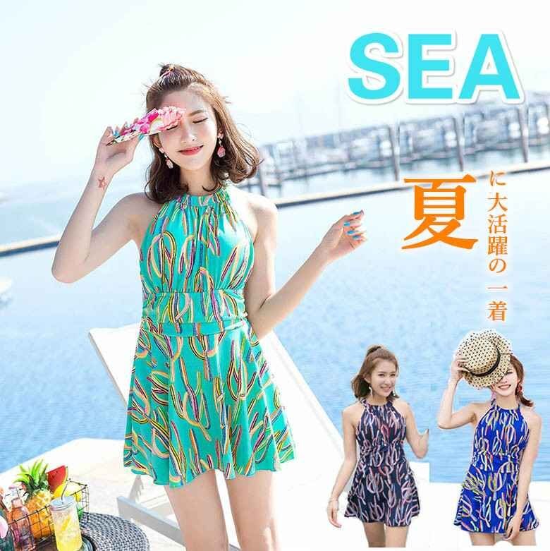 夏 レディース オールインワン 水着 オープンバック ワンピース パッド付き 体型カバー セクシー M ブルー