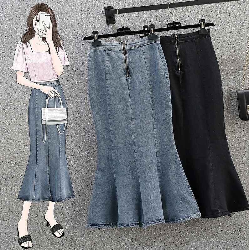 全2色 スカート フリル スリット 切り替え スリム 着痩せ 【大きいサイズあり】 5XL ブラック