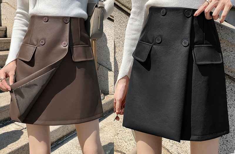 全2色 スカート タイトスカート 切り替え スリム 着痩せ 無地 ダブルブレスト sweet系 M ブラウン