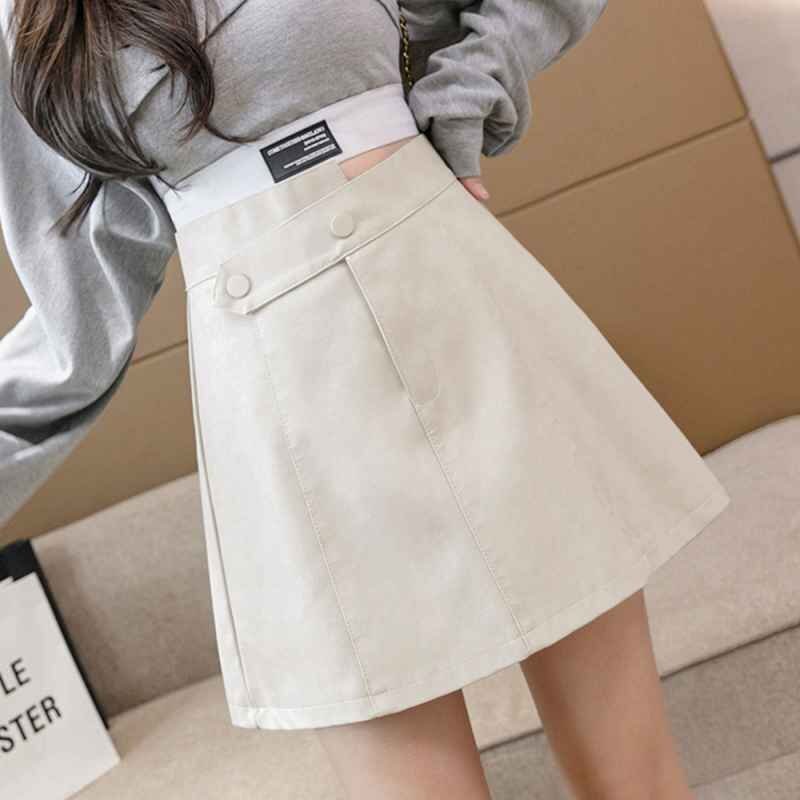 PU leather miniskirt high waist L eggshell white 