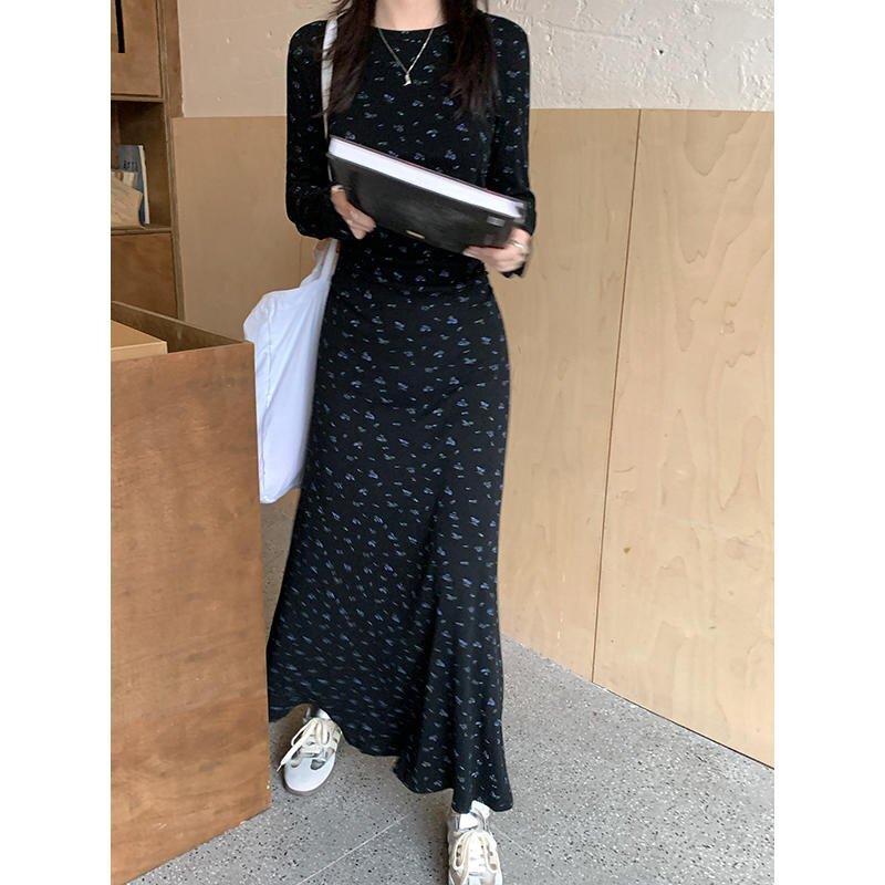 ファッション 気質 おしゃれ ロングワンピース フリー アプリコット花柄