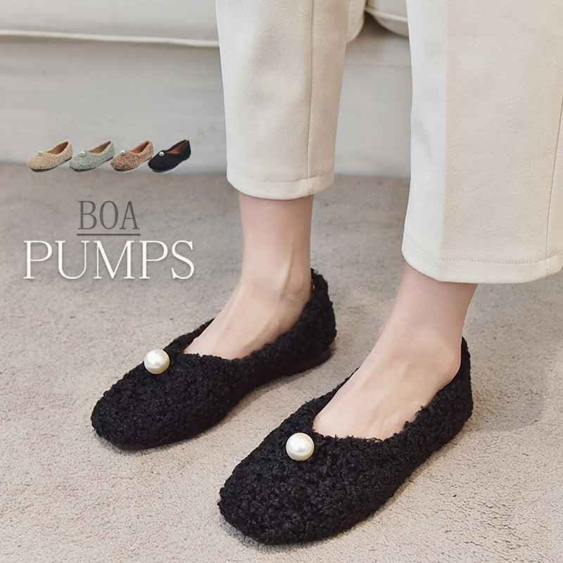 パンプス レディースシューズ モカシン ボア ファー ぺたんこ もこもこ 秋冬 24.0cm（38） ブラウン