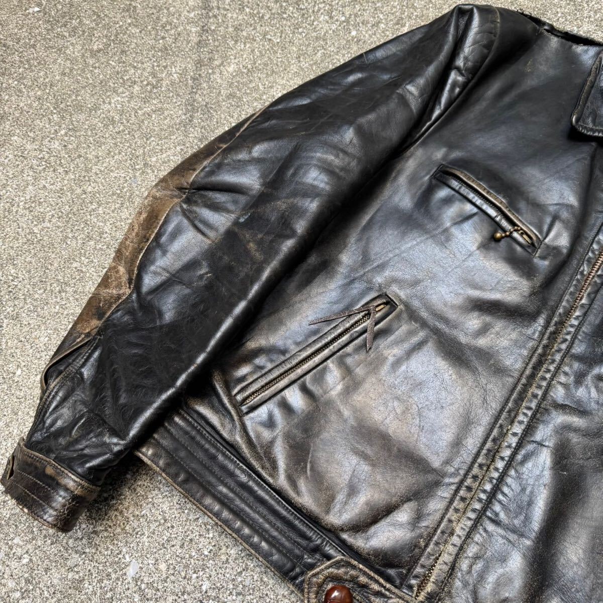 希少 40s ドイツ軍 実物 ルフトバッフェ フライトジャケット ホースハイド 茶芯 ミリタリー ヴィンテージ ハルトマン ユーロ レザー M相当