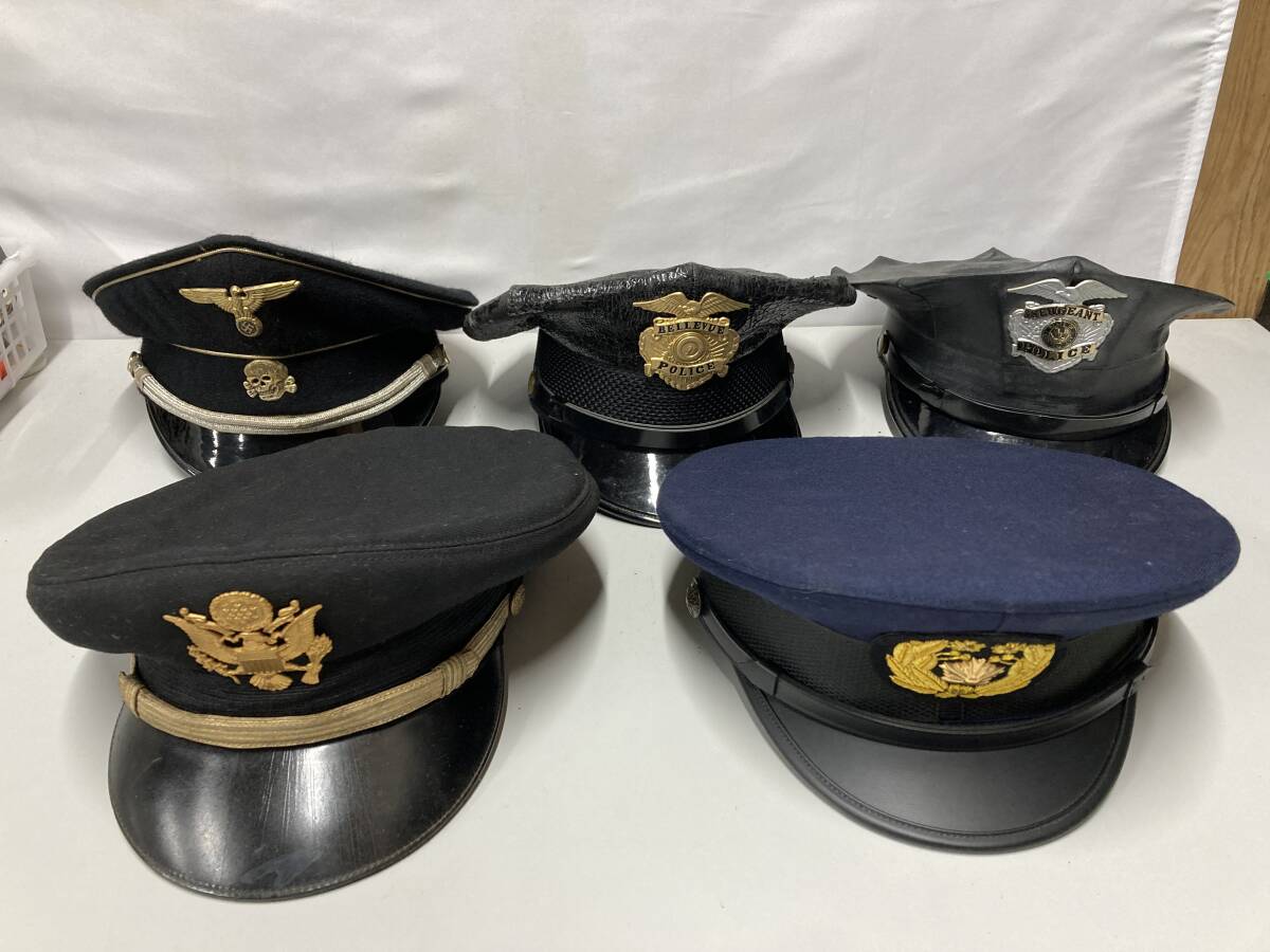 1.74」USA尉官 ドイツ軍 米警察制帽 警察帽 5点まとめ コスプレ 1.74」USA尉官 ドイツ軍 米警察制帽 警察帽 5点まとめ コスプレ