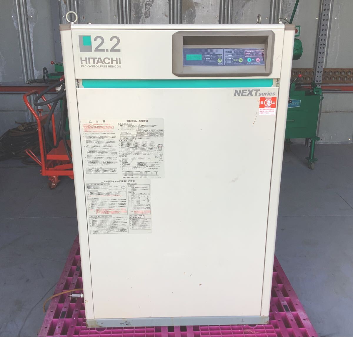 日立 HITACHI PACKAGE OILFREE パッケージベビコン POD-2.2MNA6 200.220V 3相 60Hz 小型空気圧縮機 点検完了 中古品