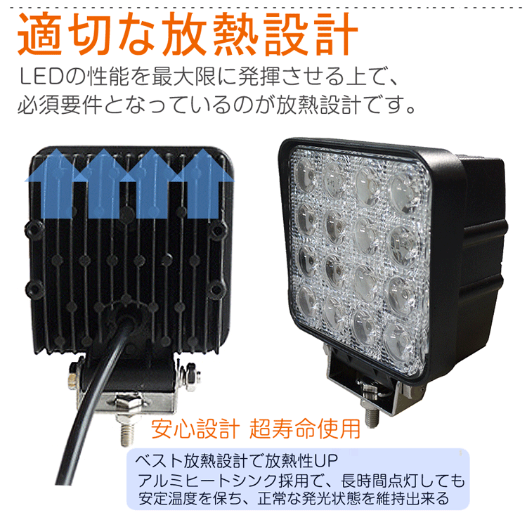 GOODGOODS LED作業灯 48W ワークライト 16連 広角 12V/24V 重機自動車 トラック 重機 漁船 船舶 デッキライト 集魚灯 送料無料 LD48