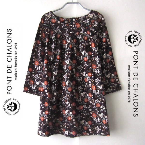 美品　PONT DE CHALONS／ポンデシャロン★　花柄　コットン　七分袖チュニック_画像1