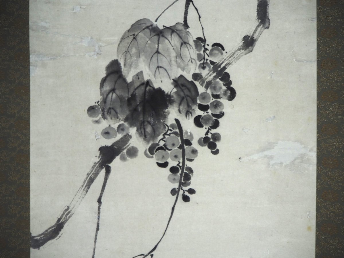 掛軸 紙本 住吉広行 水墨画 葡萄 ぶどう【 住吉家五代当主 絵師 掛軸 紙本 住吉広行 水墨画 葡萄 ぶどう【 住吉家五代当主 絵師