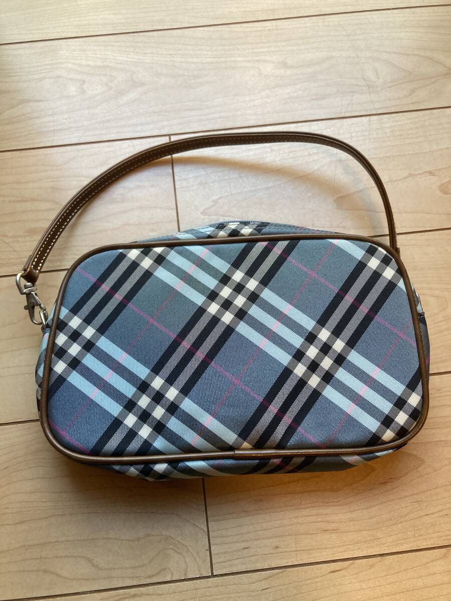 BURBERRY BLUE LABEL バーバリーブルーレーベル チェック ポーチ ショルダーバッグ ブルー／水色（中古美品）