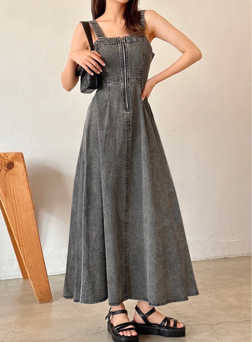 GRL バックオープンフレア デニム　キャミワンピース　ブラック色　 Mサイズ