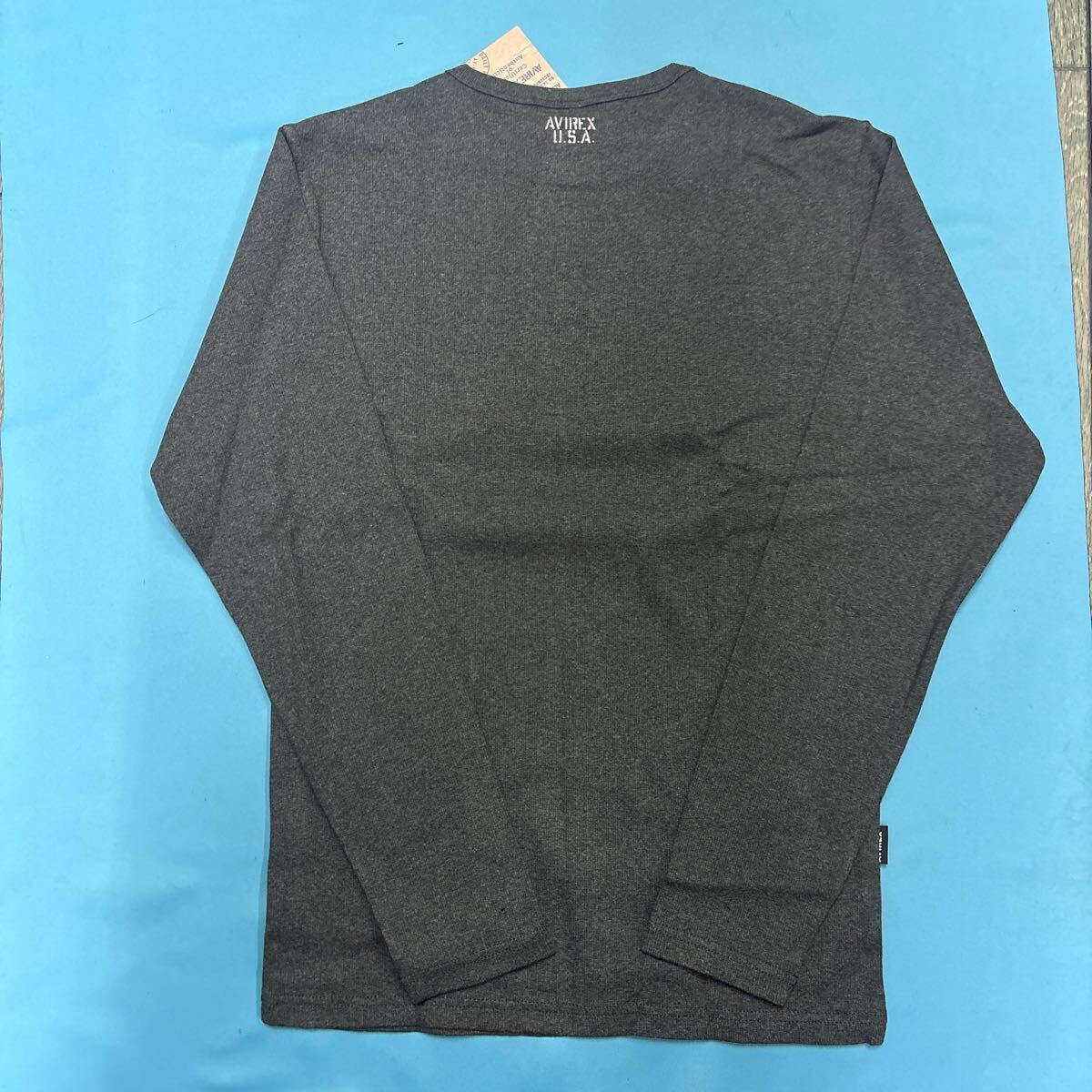 リピート高！『AVIREX』リブデイリークルーネック長袖TシャツチャコールグレーM