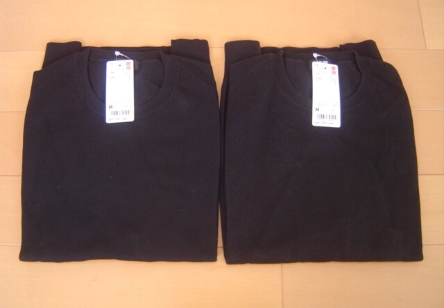 2着 UNIQLO M スーピマコットン クルーネック セーター 黒 ブラック ユニクロ