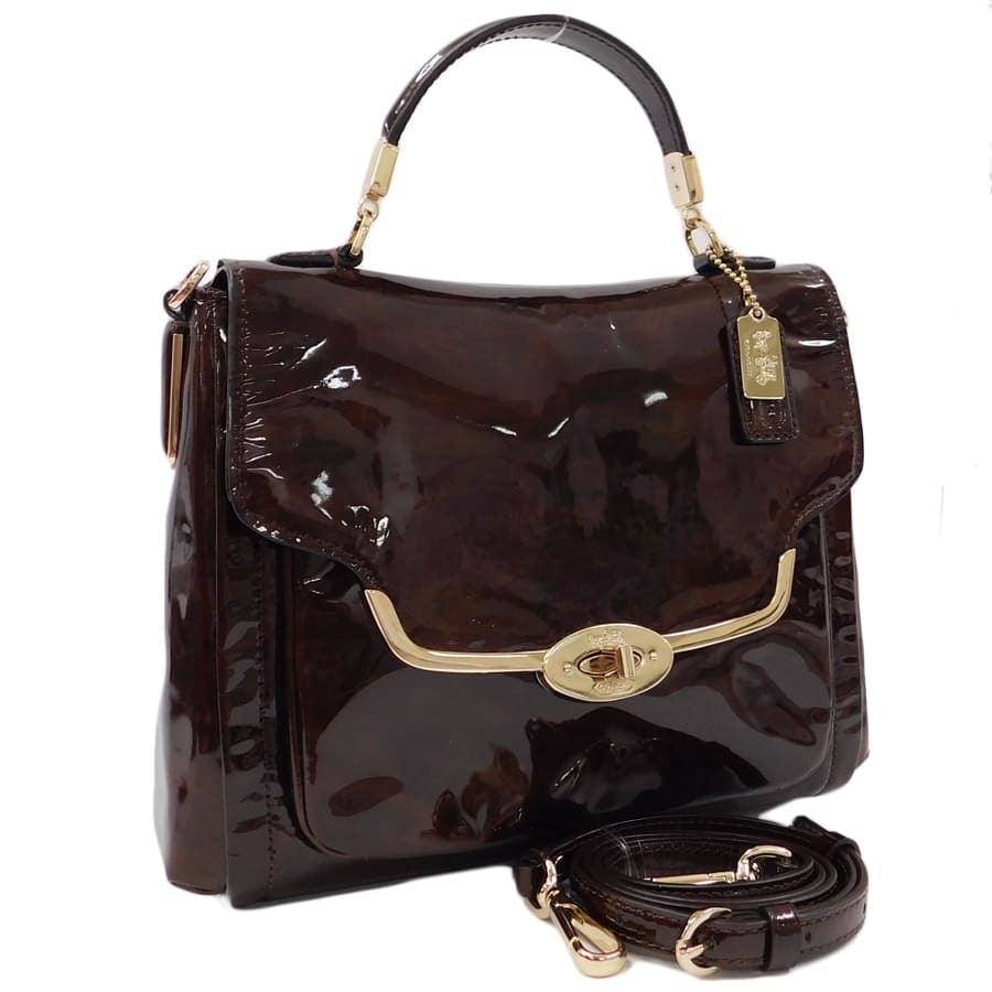 1円 ■ 極美品 コーチ 2wayバッグ 26622 ブラウン系 エナメル レディース 普段使い COACH ■E.Biu.Ar-10