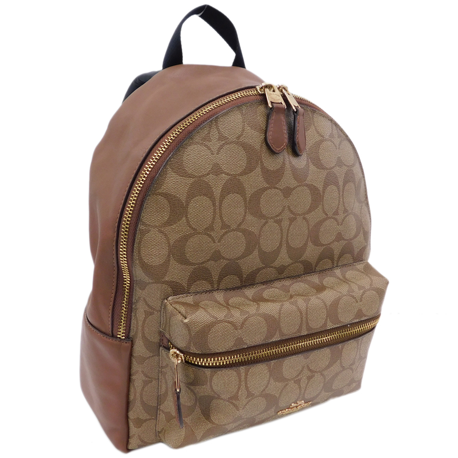 1円 ■ 美品 コーチ リュック F32200 ブラウン系 PVC×レザー シグネチャー おでかけ 普段使い COACH ■E.Ber.zE-09