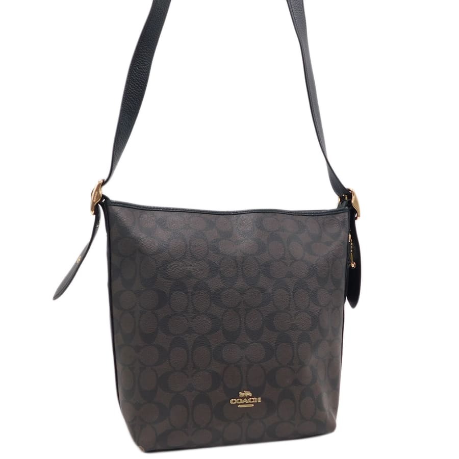 1円 ■ 美品 コーチ ショルダーバッグ C2819 ブラウン系 PVC×レザー シグネチャー 普段使い COACH ■E.Bmo.Ar-08