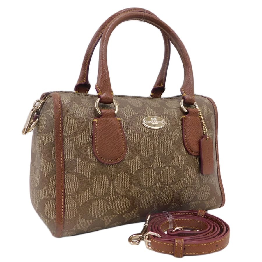 1円 ■ 美品 コーチ 2wayバッグ F34084 ブラウン系 PVC×レザー シグネチャー COACH ■E.Bmm.tl-06
