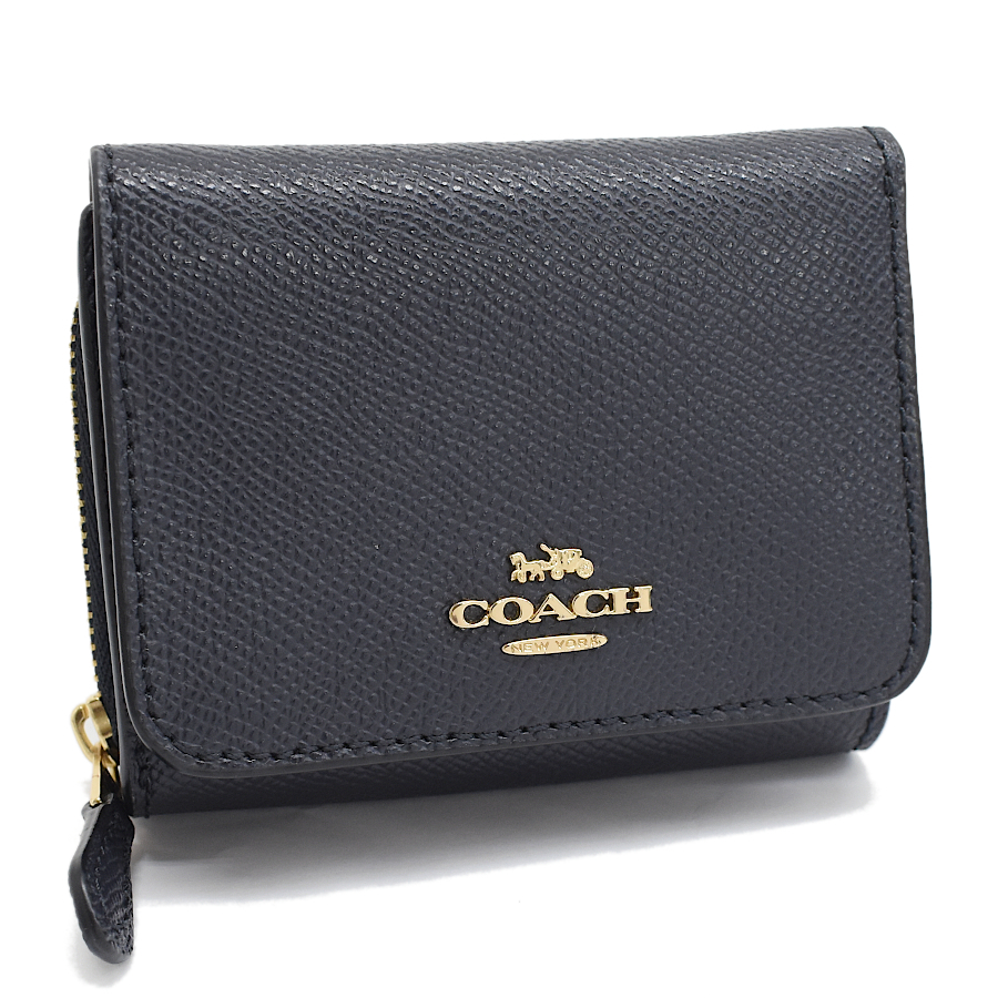 1円 ◆新品同様 COACH コーチ スモール トライフォールド ウォレット 三つ折り財布 F37968 レザー ネイビー◆E.Bmr.oR-20☆