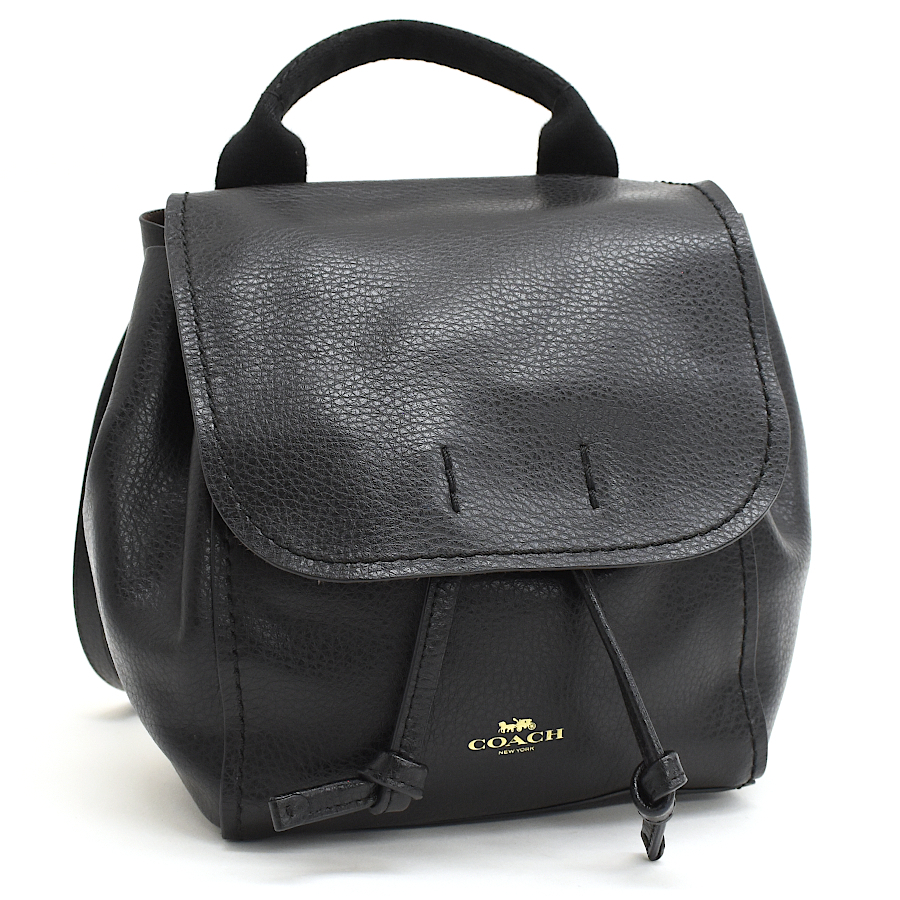 1円 ◆新品同様 COACH コーチ リュックサック バックパック F59819 ダービー レザー ブラック ゴールド金具 ◆E.Boi.An-19☆