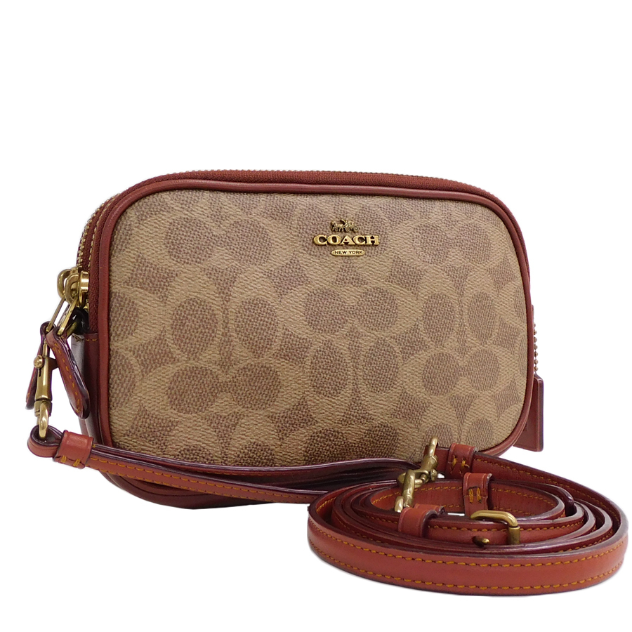 1円 ■ 極美品 コーチ 2WAYバッグ 31542 ブラウン系 PVC×レザー シグネチャー 小さめ COACH ■E.Bep.tl-24