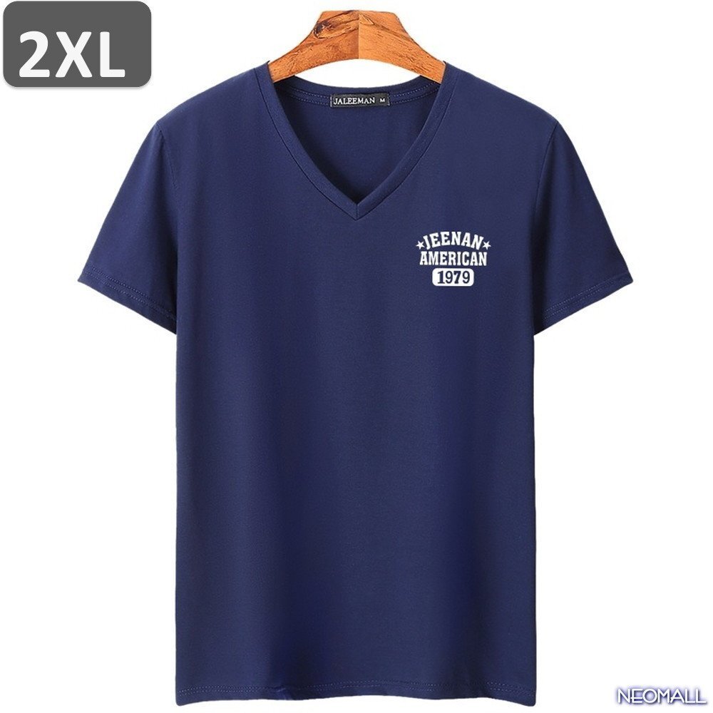 夏にピッタリ ☆ Vネック 半袖 Tシャツ【453】 ネイビー 2XLサイズ トップス シャツ シンプル イラスト デザイン 春夏