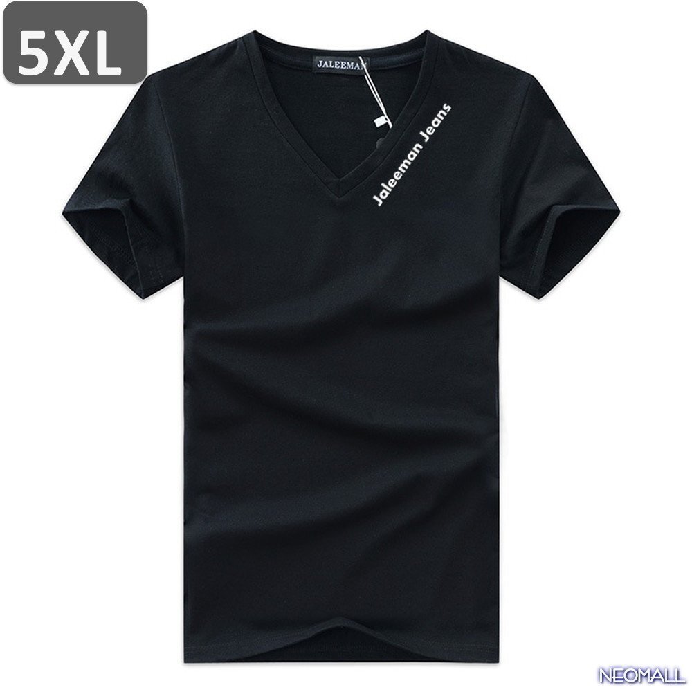夏にピッタリ ☆ Vネック 半袖 Tシャツ【451】 ブラック 5XLサイズ トップス シャツ シンプル イラスト デザイン 春夏