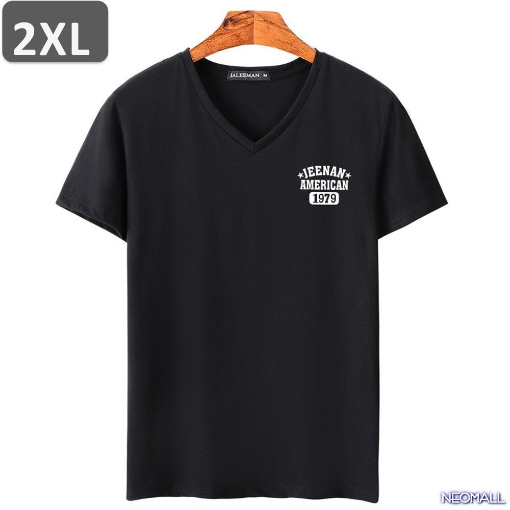 夏にピッタリ ☆ Vネック 半袖 Tシャツ【453】 ブラック 2XLサイズ トップス シャツ シンプル イラスト デザイン 春夏