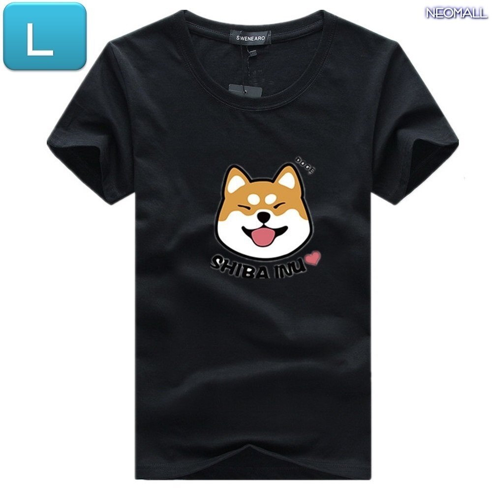 夏にピッタリ ☆ 丸首 半袖 Tシャツ【345】 ブラック Lサイズ トップス シャツ シンプル イラスト シルエット 春夏