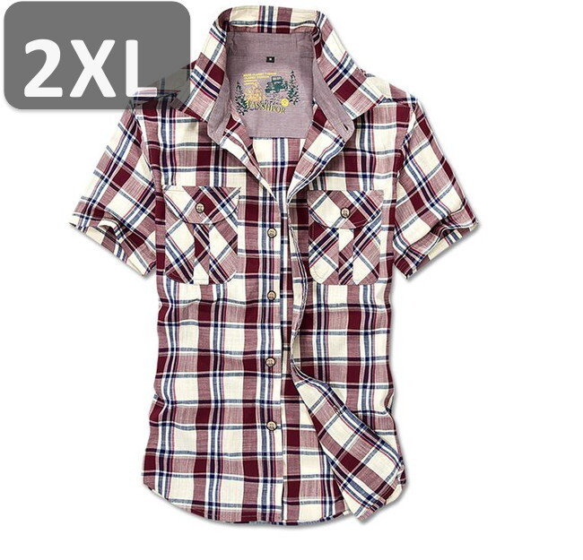 メンズ 半袖 シャツ レッド 2XL 半袖 シャツ 春夏【n197】