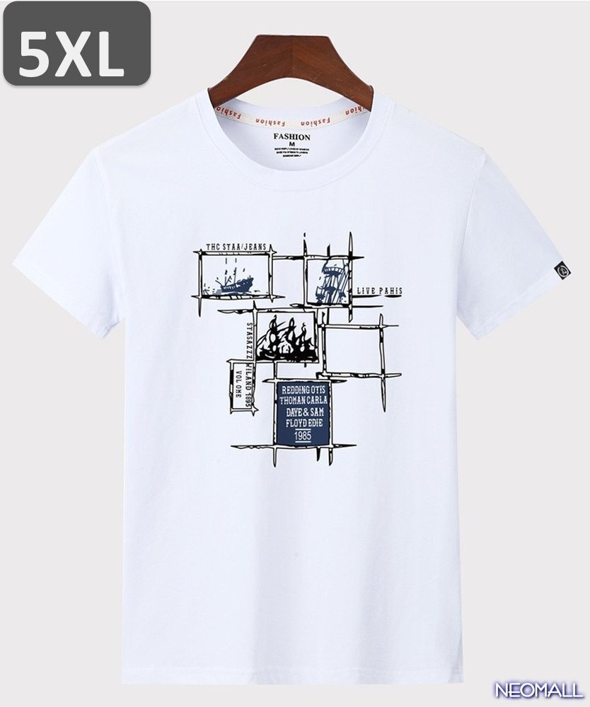 夏の定番 ☆ 丸首 半袖 Tシャツ【461】 ホワイト 5XLサイズ トップス シャツ シンプル イラスト デザイン 春夏